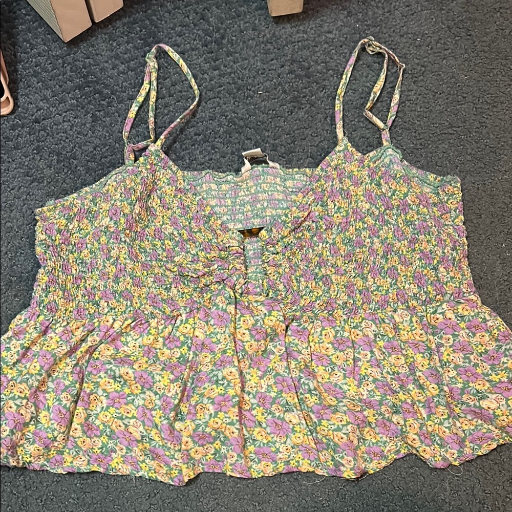 Pink and Yellow Smocked Peplum Camisole
